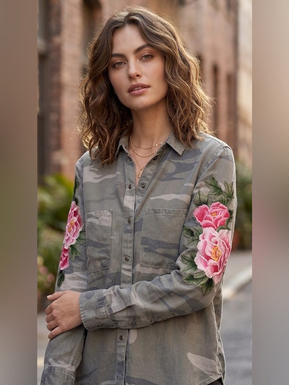 RAILS Marcel Sage Camo Floral Patch Jacket Shirt XS